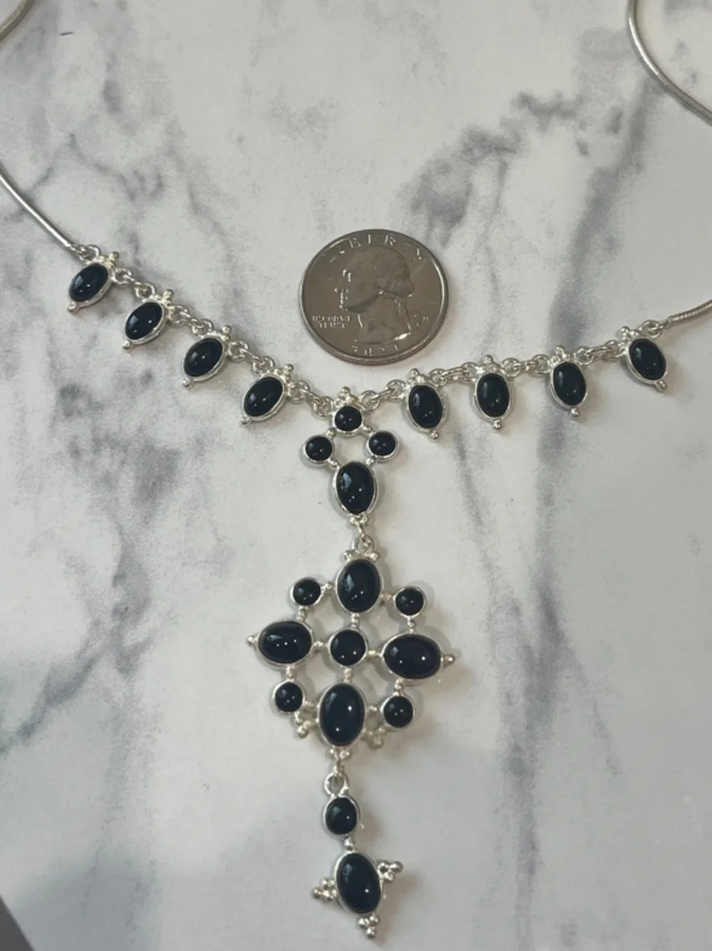 Sterling Silver Necklace with Black Onyx Gemstones  18 inches